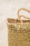 Saint Tropez Gold Sequin Basket – Handwoven Palm Leaf Bag
