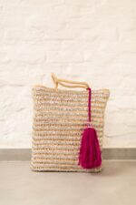 Saint Tropez Silver Sequin Basket – Handwoven Palm Leaf Tote