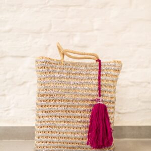 Saint Tropez Silver Sequin Basket – Handwoven Palm Leaf Tote
