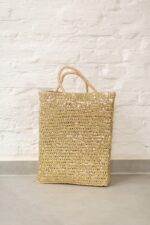 Saint Tropez Gold Sequin Basket – Handwoven Palm Leaf Bag
