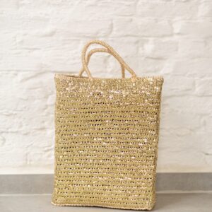 Saint Tropez Gold Sequin Basket – Handwoven Palm Leaf Bag