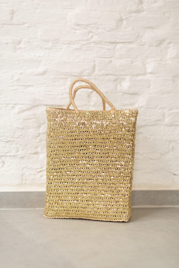 Saint Tropez Gold Sequin Basket – Handwoven Palm Leaf Bag