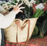 French Market Basket with Double Leather Handles – Handwoven