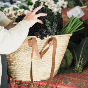 French Market Basket with Double Leather Handles – Handwoven