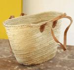 French Market Basket with Double Leather Handles – Handwoven