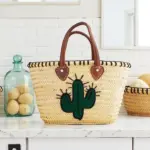Handwoven Cactus Straw Beach Bag – Artisan Summer Tote with Leather Handles (46 × 34 cm)