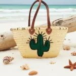 Handwoven Cactus Straw Beach Bag – Artisan Summer Tote with Leather Handles (46 × 34 cm)