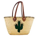 Handwoven Cactus Straw Beach Bag – Artisan Summer Tote with Leather Handles (46 × 34 cm)