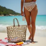 Moroccan Handwoven Mesh Straw Beach Bag – Natural Open Weave Tote (14″ × 17″)