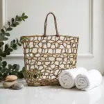 Moroccan Handwoven Mesh Straw Beach Bag – Natural Open Weave Tote (14″ × 17″)