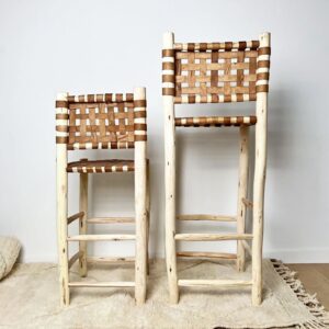 Premium Moroccan Leather Bar Stool – Handwoven Cowhide Counter Chair in 60cm or 80cm