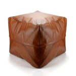 Handcrafted Leather Square Pouffe Ottoman – 16″ Minimalist Moroccan Design