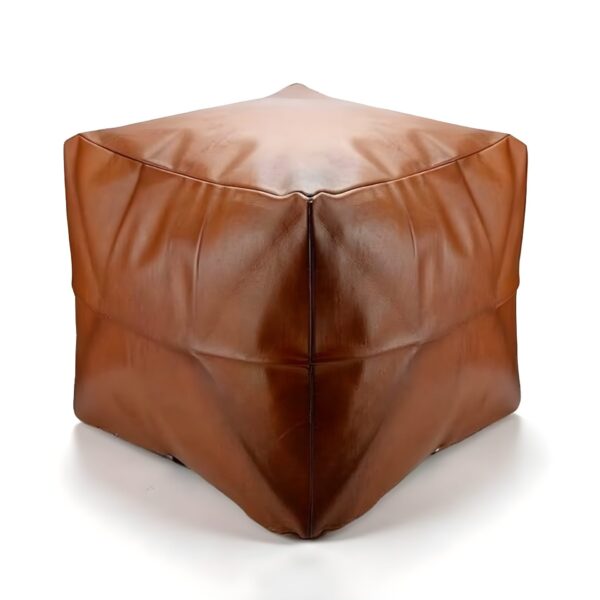 Handcrafted Leather Square Pouffe Ottoman – 16″ Minimalist Moroccan Design