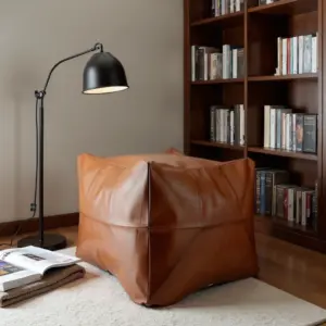 Handcrafted Leather Square Pouffe Ottoman – 16″ Minimalist Moroccan Design