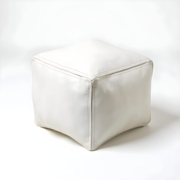 White Square Leather Pouf – Modern Moroccan Handcrafted Ottoman (16″ × 16″ × 15″)