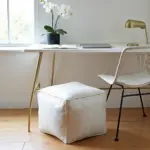 White Square Leather Pouf – Modern Moroccan Handcrafted Ottoman (16″ × 16″ × 15″)