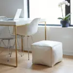White Square Leather Pouf – Modern Moroccan Handcrafted Ottoman (16″ × 16″ × 15″)