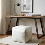 White Square Leather Pouf – Modern Moroccan Handcrafted Ottoman (16″ × 16″ × 15″)