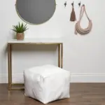White Square Leather Pouf – Modern Moroccan Handcrafted Ottoman (16″ × 16″ × 15″)