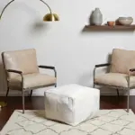 White Square Leather Pouf – Modern Moroccan Handcrafted Ottoman (16″ × 16″ × 15″)