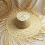 Artisanal Fringe Summer Straw Hat – Handwoven Wide Brim Sun Hat (26″)