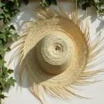 Artisanal Fringe Summer Straw Hat – Handwoven Wide Brim Sun Hat (26″)