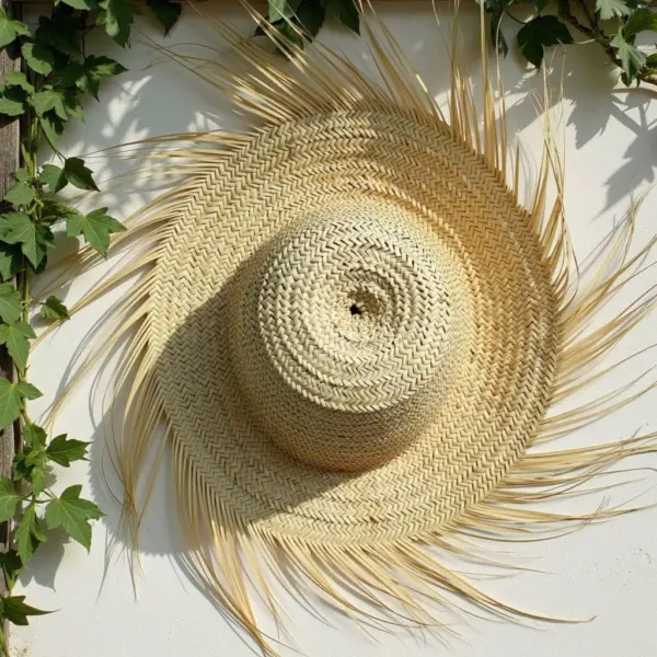 Artisanal Fringe Summer Straw Hat – Handwoven Wide Brim Sun Hat (26″)