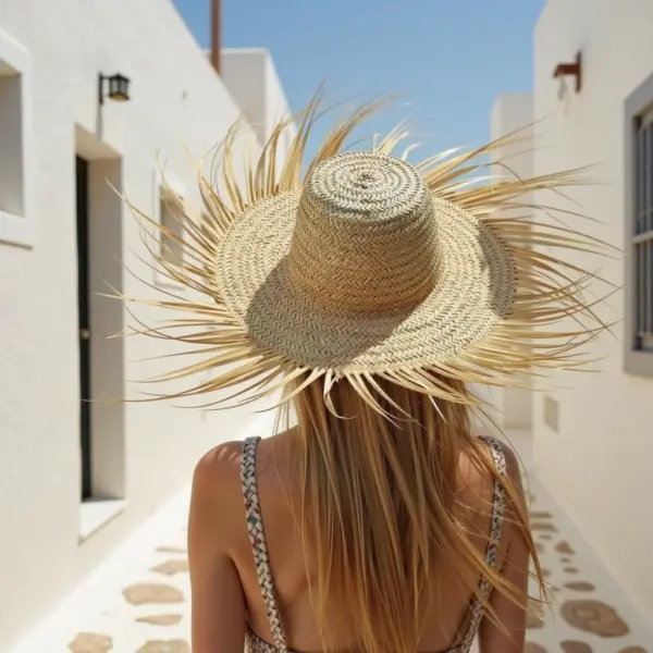 Artisanal Fringe Summer Straw Hat – Handwoven Wide Brim Sun Hat (26″)