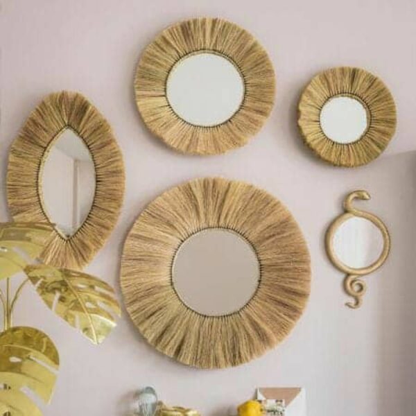 Moroccan Straw Eye Mirror – Handwoven Raffia Wall Decor | Boho Wall Accent