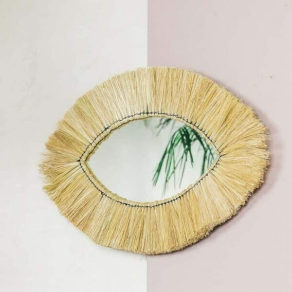 Moroccan Straw Eye Mirror – Handwoven Raffia Wall Decor | Boho Wall Accent