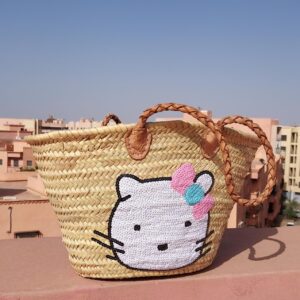 Hello Kitty Beach Basket – Handwoven Palm Leaf Tote with Seq
