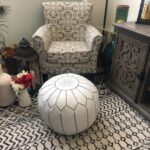 White Moroccan Leather Pouf – Handcrafted Ottoman with Custom Stitching (20″ × 12″)