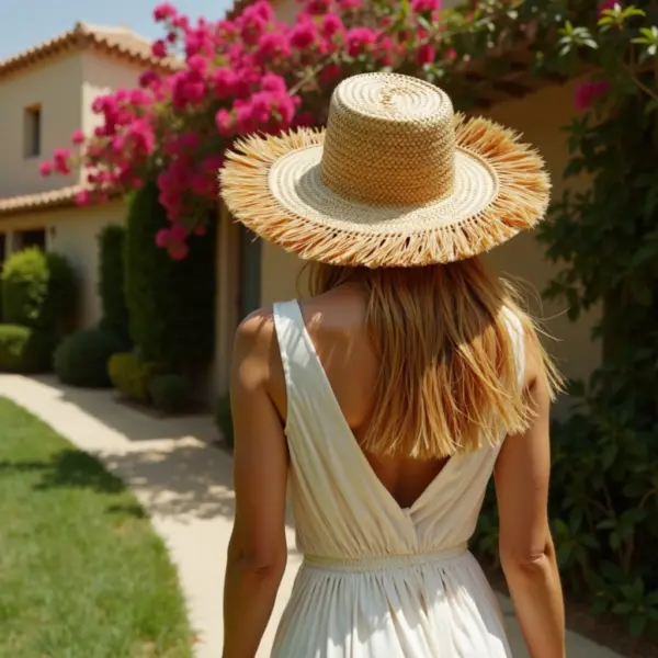 Handwoven Fringe Garden Hat – Natural Straw Sun Hat with Wide Brim (26″ Diameter)