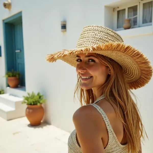 Handwoven Fringe Garden Hat – Natural Straw Sun Hat with Wide Brim (26″ Diameter)