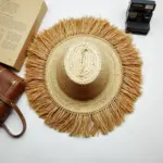 Handwoven Fringe Garden Hat – Natural Straw Sun Hat with Wide Brim (26″ Diameter)