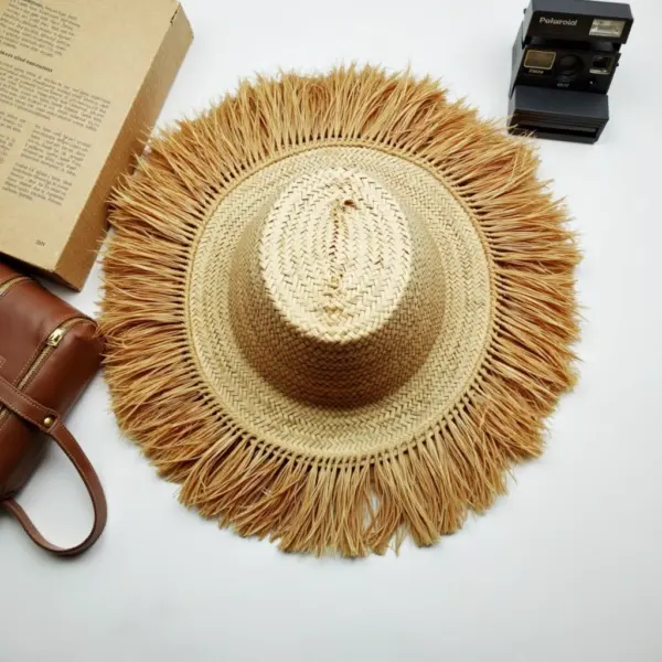 Handwoven Fringe Garden Hat – Natural Straw Sun Hat with Wide Brim (26″ Diameter)