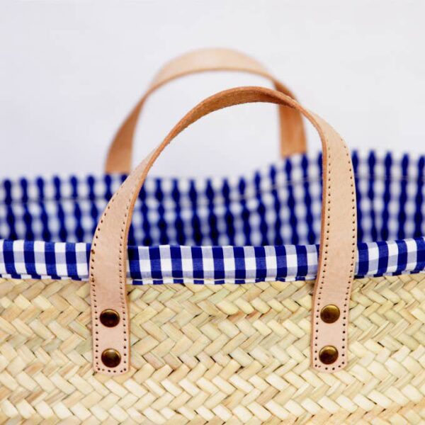 Handwoven Moroccan Palm Straw Picnic Basket “Majorelle”