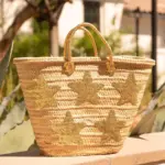 Handwoven Straw Tote with Gold Sequin Stars – Large Moroccan