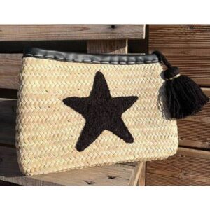 Handmade Palm Clutch – Star Embroidered Wool Pouch with Pom-