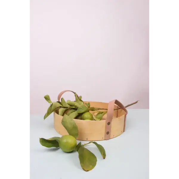 Recycled Sieve Tray with Leather Handles – Handmade Natural