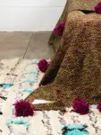 Pom Pom Wool Throw Blanket – Handwoven Moroccan Blanket