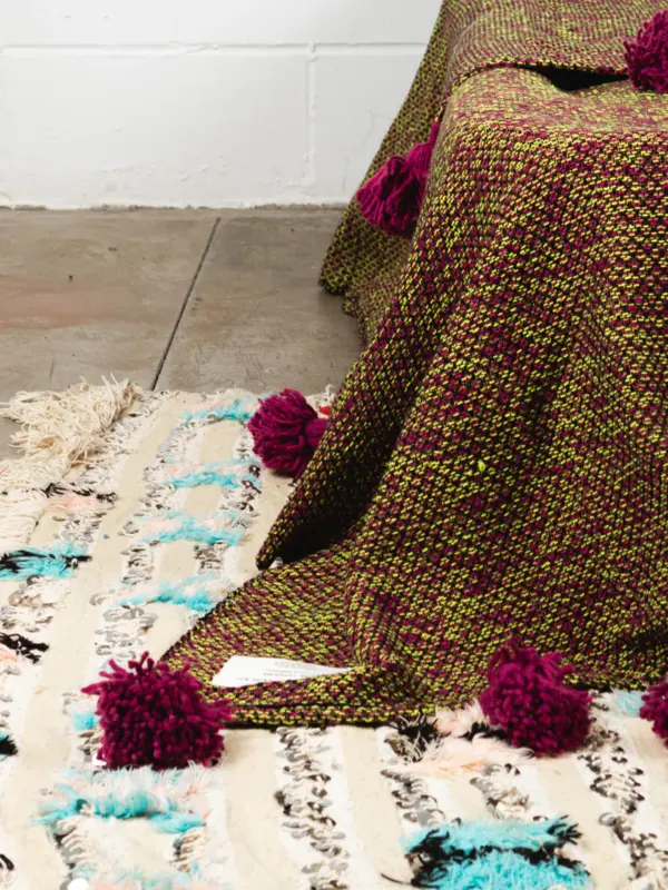 Pom Pom Wool Throw Blanket – Handwoven Moroccan Blanket