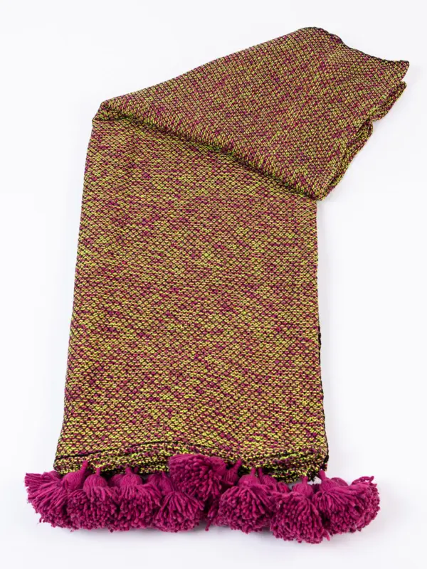 Pom Pom Wool Throw Blanket – Handwoven Moroccan Blanket