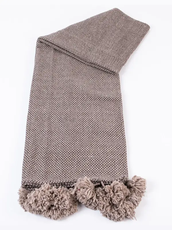 Pom Pom Wool Throw Blanket – Handwoven Moroccan Blanket