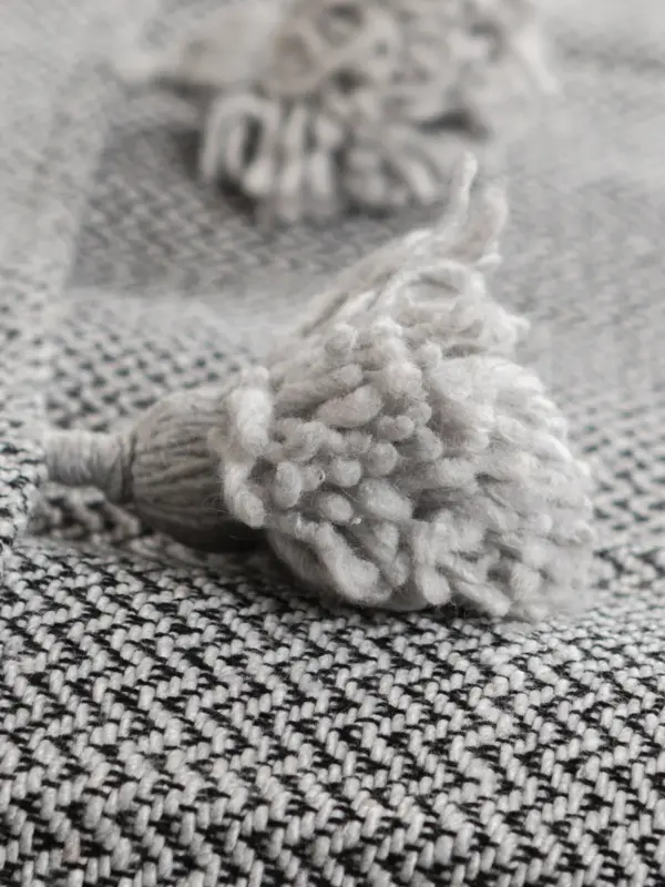 Pom Pom Wool Throw Blanket – Handwoven Moroccan Blanket
