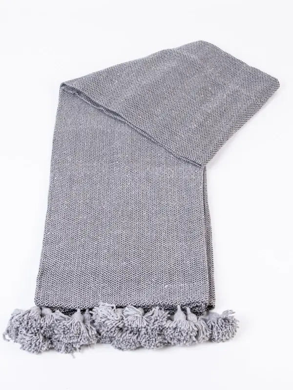 Pom Pom Wool Throw Blanket – Handwoven Moroccan Blanket