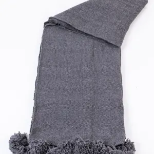 Pom Pom Wool Throw Blanket – Handwoven Moroccan Blanket