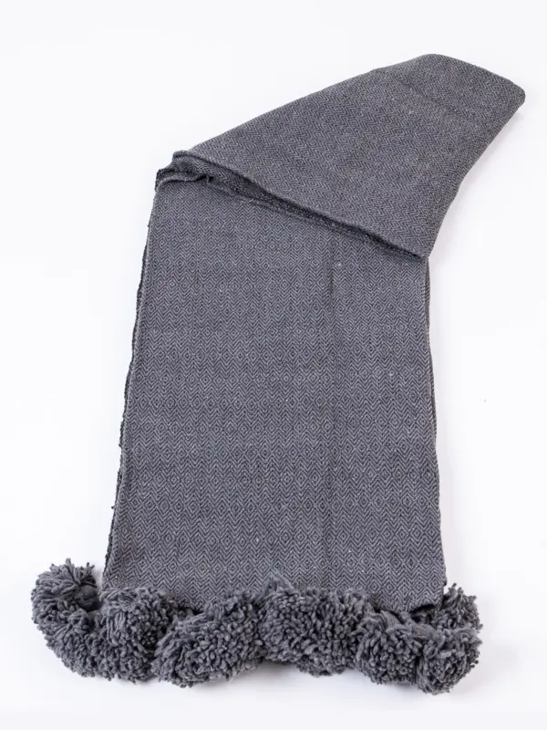 Pom Pom Wool Throw Blanket – Handwoven Moroccan Blanket