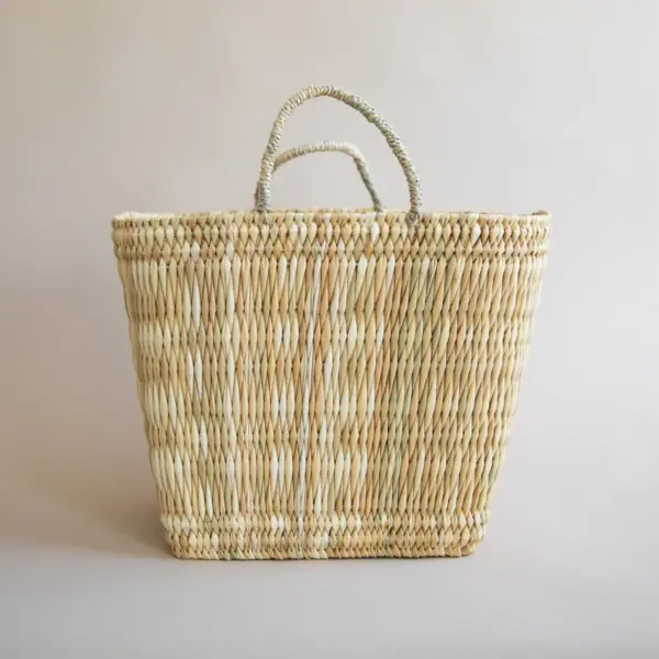Handwoven Market Tote Basket – Natural Reed Bag with Sisal