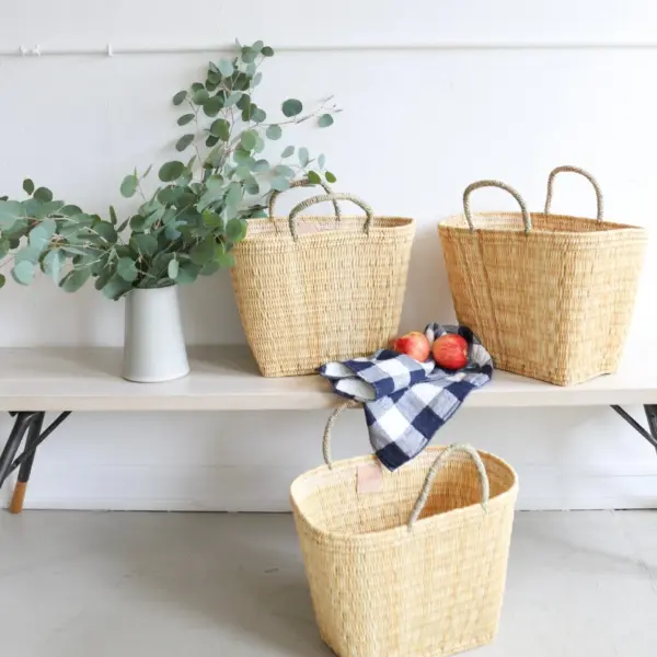 Handwoven Market Tote Basket – Natural Reed Bag with Sisal